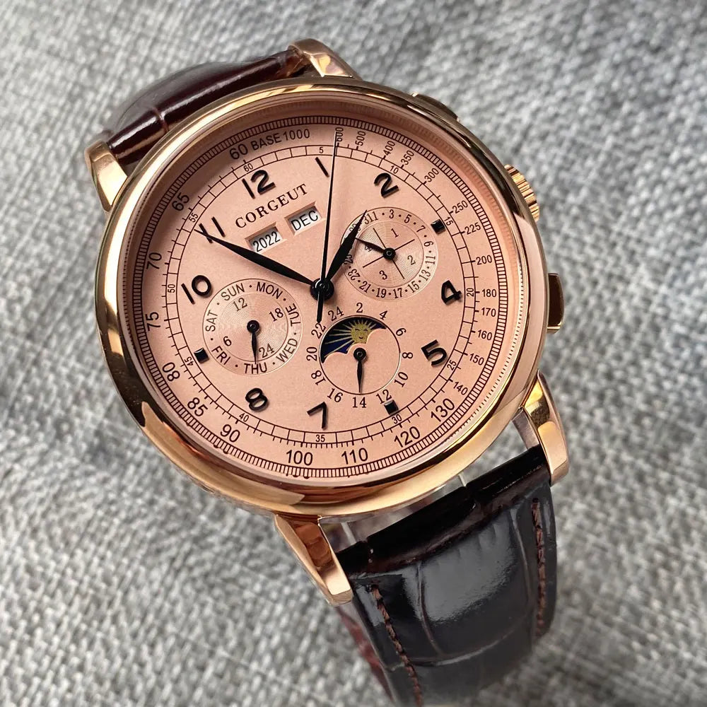 Automatic Watch for Men Multification Date Day Month Year 316L Mechanical Men's Watch Polished Case Day/Night Indicator 42mm