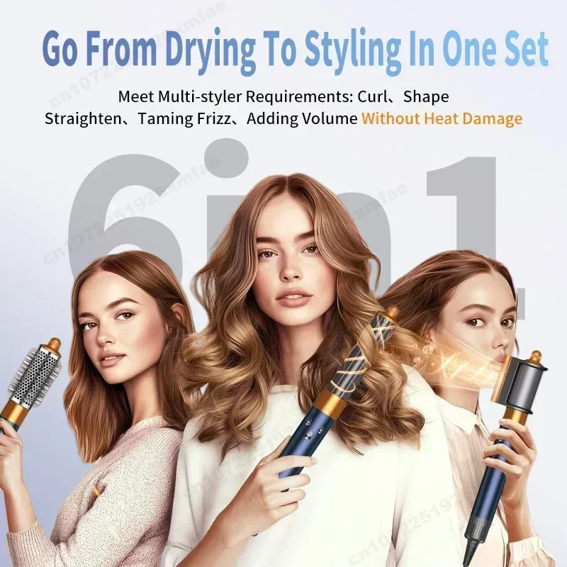 6 in 1 Hair Styler High-Speed Negative Ion Hair Dryer Multi Hair Styler Professional Blow Dryer Brush for Curling Gift for Women