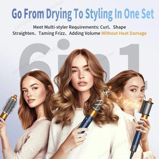 6 in 1 Hair Styler High-Speed Negative Ion Hair Dryer Multi Hair Styler Professional Blow Dryer Brush for Curling Gift for Women