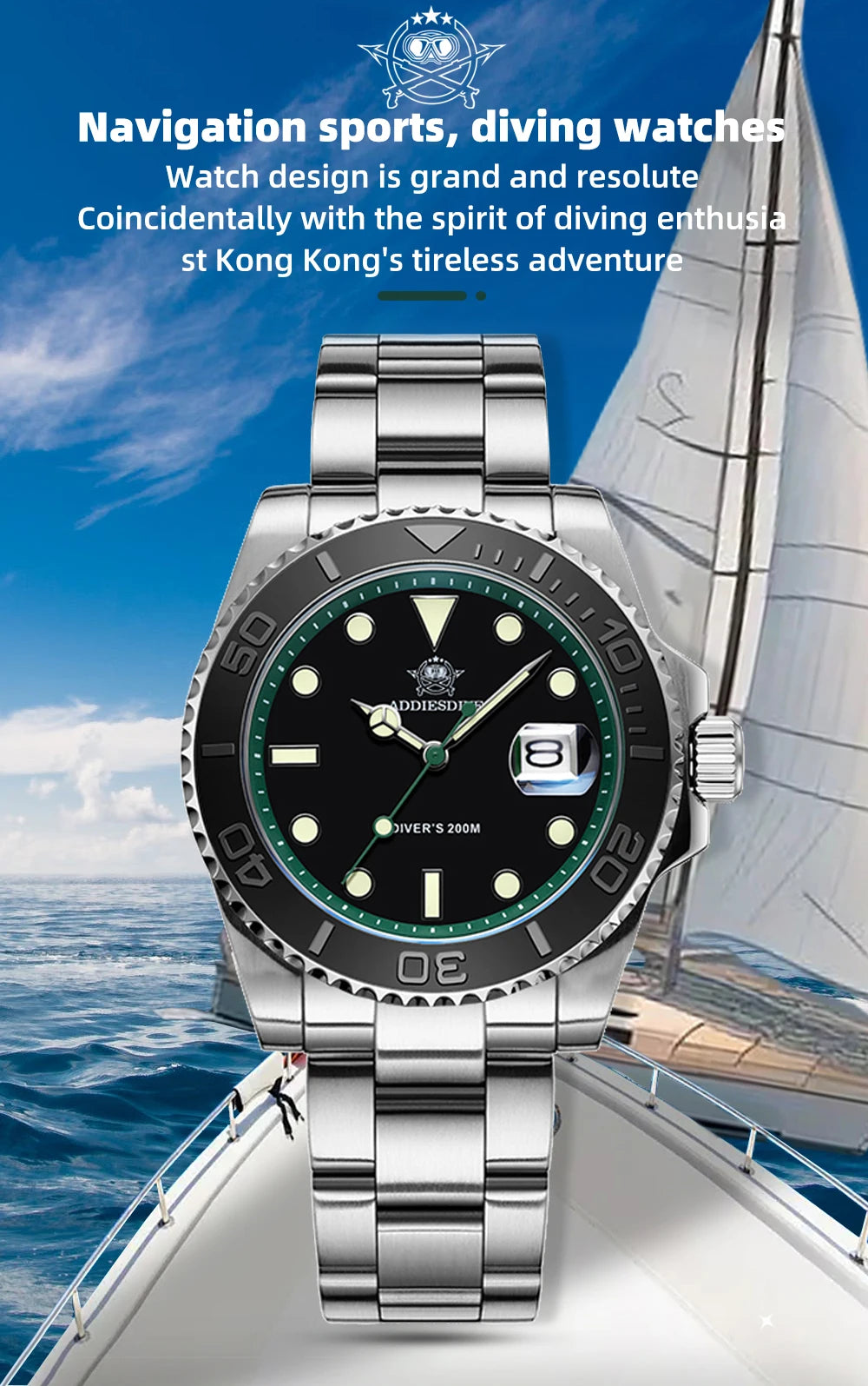 ADDIESDIVE 41mm Japan2115 Men's Quartz Watch 200m Waterproof Wristwatch BGW9 Luminous Ceramic Bezel 316 Steel Man Luxury Watches