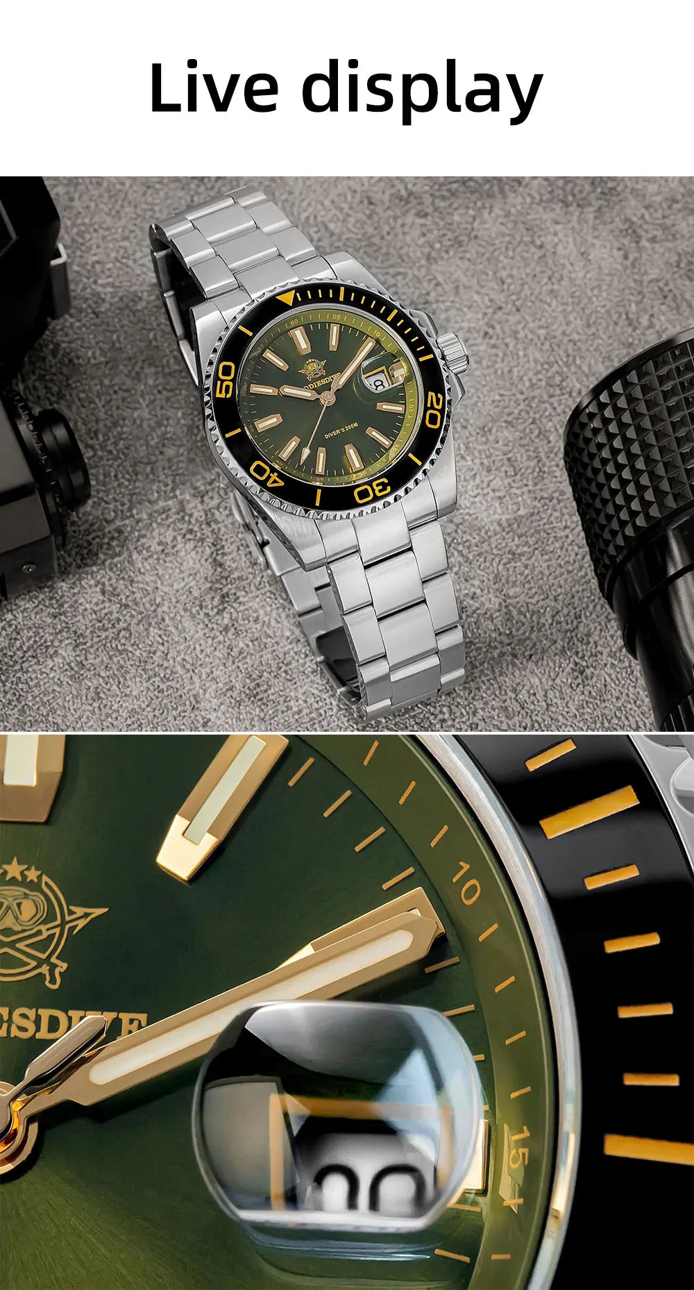 ADDIESDIVE New AD2510 Luxury Men's Diving Watch 41mm BGW9 Luminous Enamel Dial Screw-down Crown Durable Stainless Steel Strap