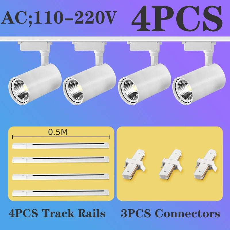 Full Set Led Track Light Fixture Rail 110-220V COB Ceiling Track Lamp 20/40W Spot Lighting For Clothing Shop Living Room Home