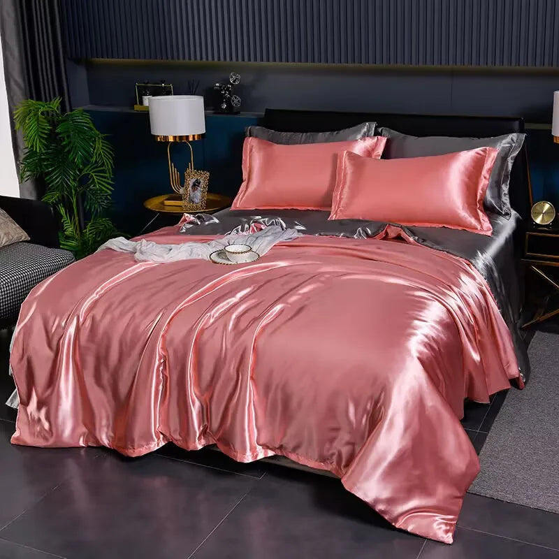 Mulberry Silky-blending Fabric Bedding Set High-end Silky Queen Size Duvet Cover Set with Fitted Sheet Luxury Bedding Sets King