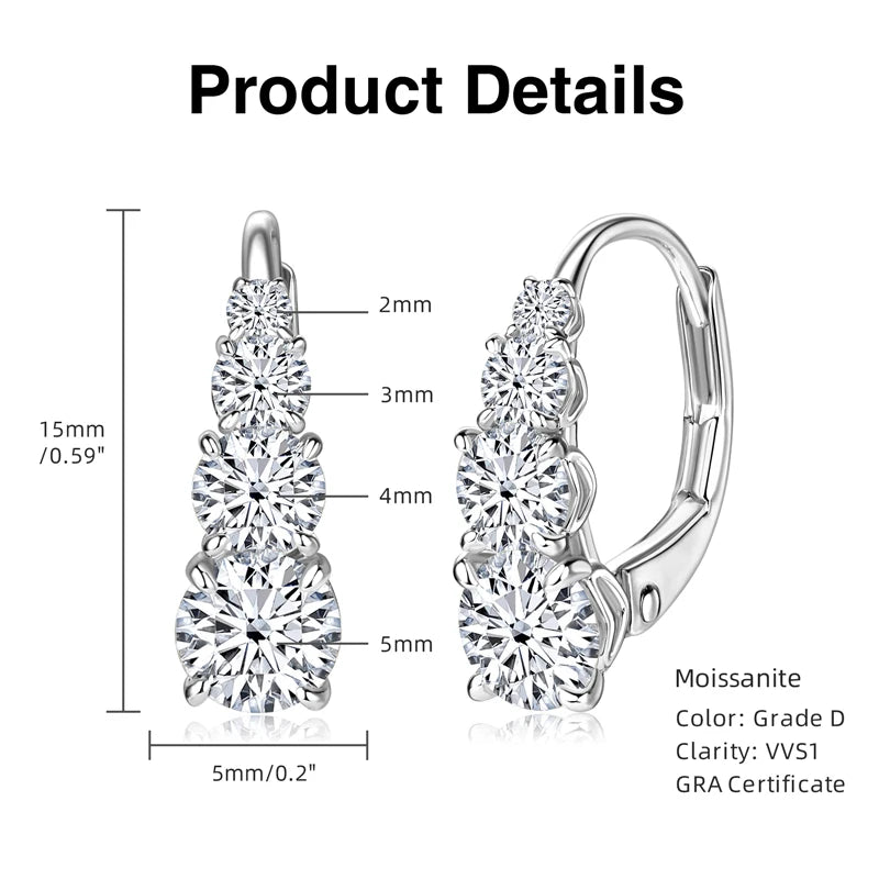 IOGOU Luxury 1.86cttw Full Moissanite Diamond Hoop Clip Earrings for Women Original 925 Sterling Silver Jewelry Vintage Earrings