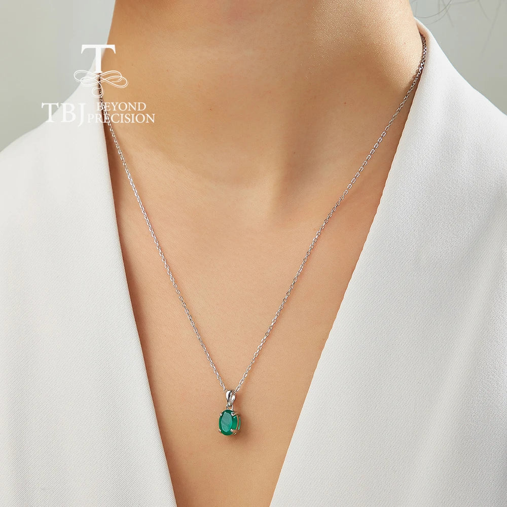 925 sterling silver Simple pendant natural green agate Necklace real gemstone Earrings Jewelry set Elegant gift for women