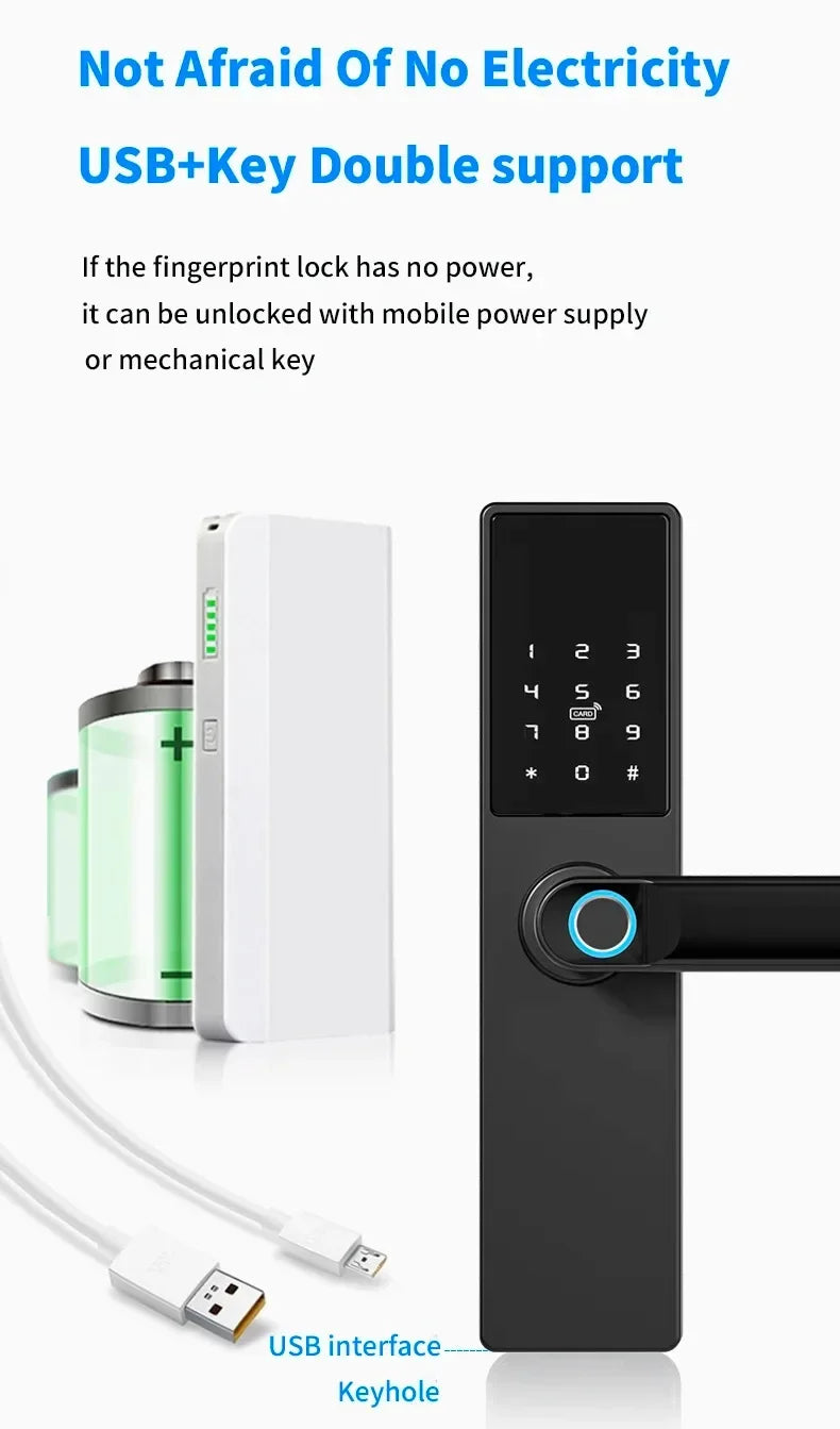 Tuya Smart Life APP Remote Control Lock, Smart Door Fingerprint Password Lock, Keyless Entry, Security Handle Fingerprint Hang