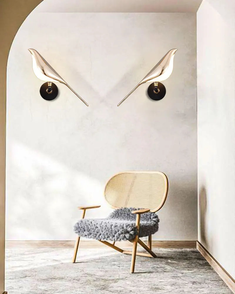 Creative Bird 360° Rotatable LED Wall Lamps Bedroom Bedside Indoor Golden Touch Switch LED Wall Lights Wall Sconce Home