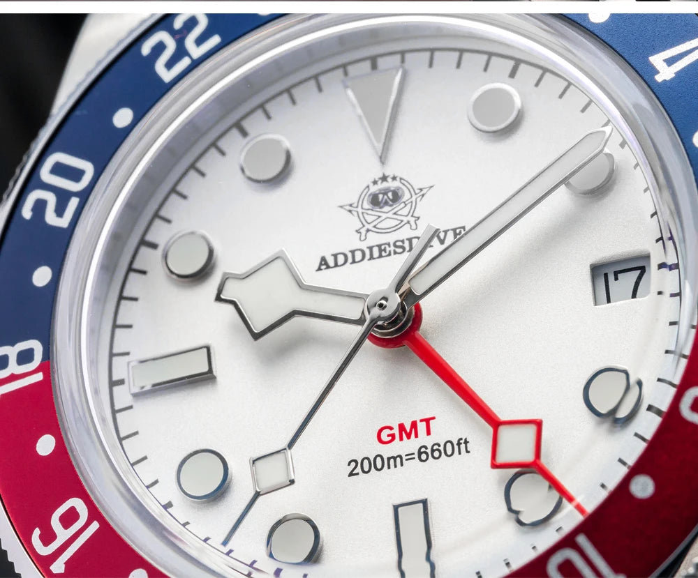 ADDIESDIVE Luxury GMT515-24H Men's Watch Diver 200m Bubble Mirror Glass BGW9 Super Luminous Stainless Steel Men's Analog Watches