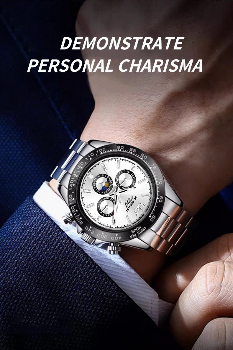 Montre mécanique automatique Panda Eye pour homme, lunette en céramique, trois cadrans, six aiguilles, étanche et lumineuse.