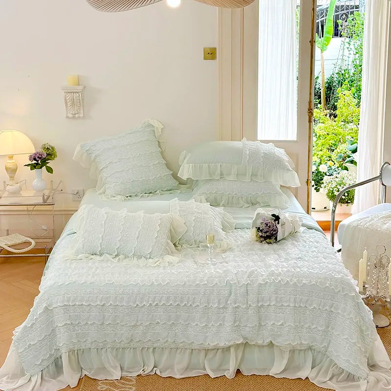 100%Eucalyptus Lyocell Cream White Lace Soft Silky Textured Wrinkle-Free Summer comforter Blanket 1Pc Flat sheet 2Pillow shams
