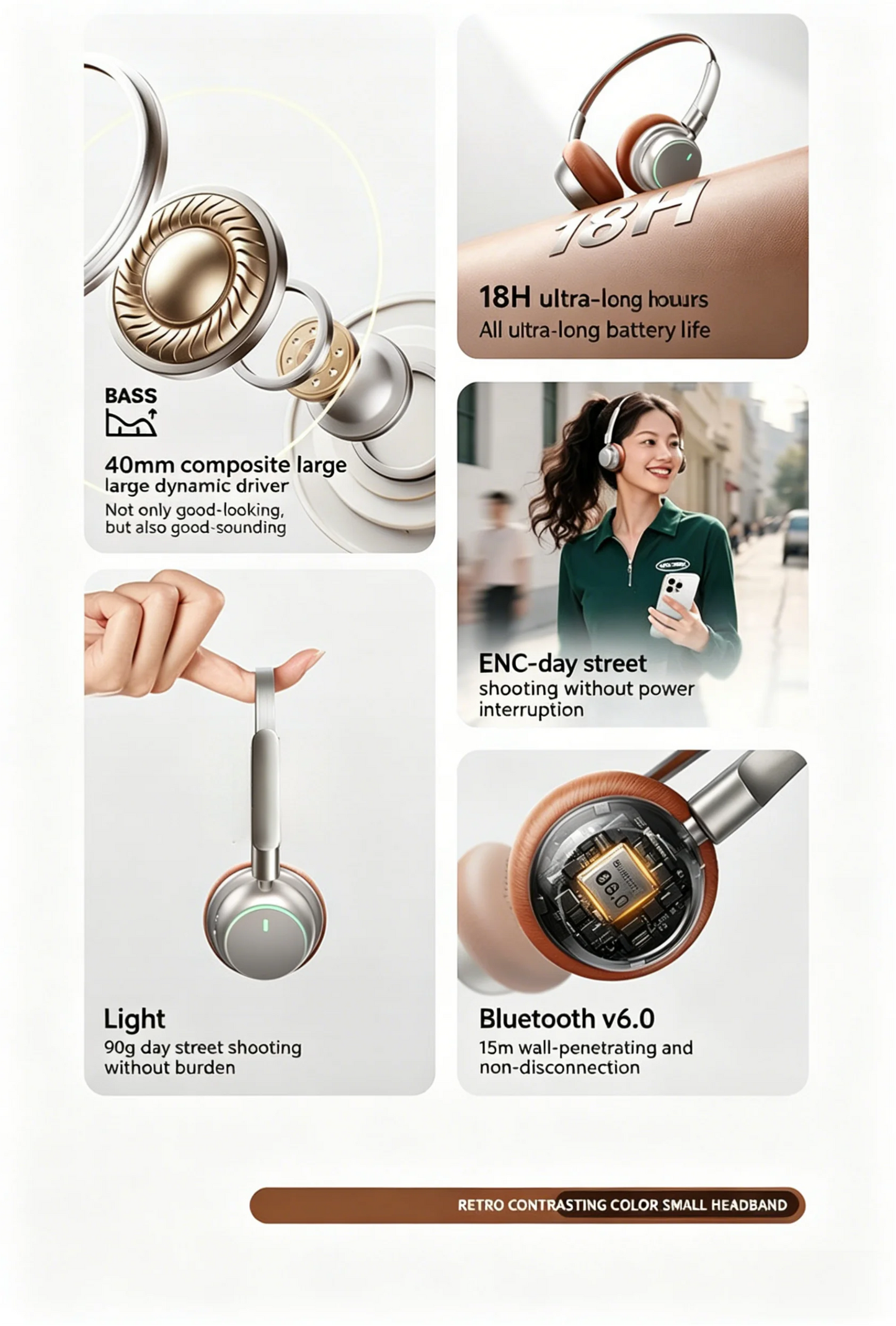 High-Quality Wireless Bluetooth-compatible Headphones, Smart Noise Cancelling, Universal Music Earbuds, V6.0 Headset Earphones