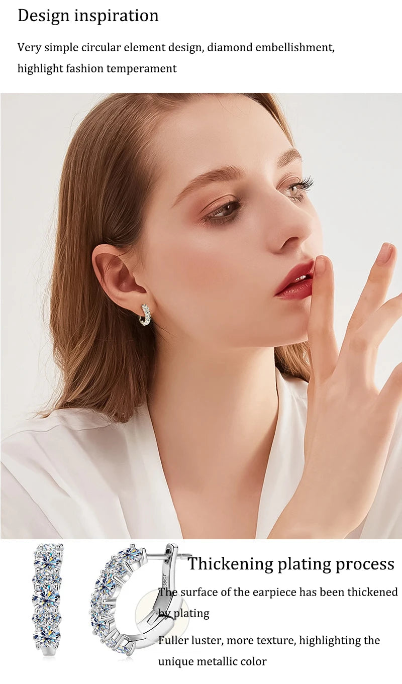 Women's Luxury Full Moisanite Diamond Hoop Earrings 4mm&2mm D Color VVS1 2.76cttw 100% 925 Sterling Silver Hoops Earrings