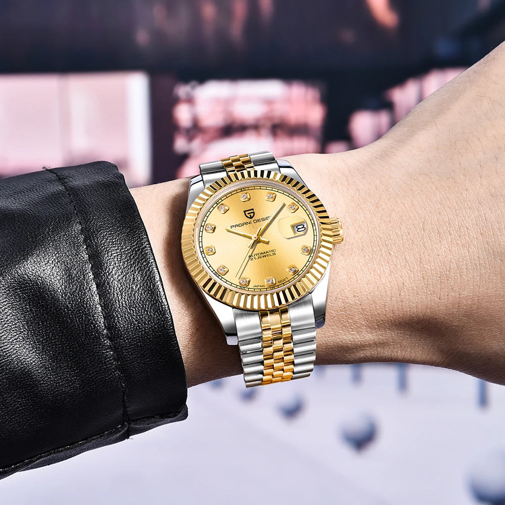 Montre homme PAGANI DESIGN Business Machinery Automatique en acier inoxydable, étanche, affichage lumineux du calendrier, coffret cadeau inclus