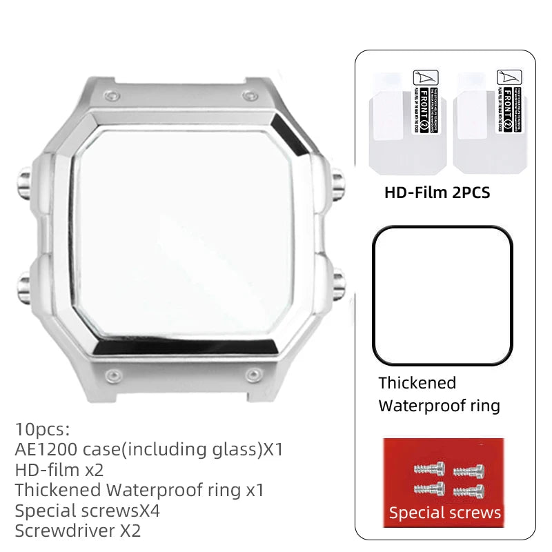 Casio AE1200 case mod kit modification all metal case 3299 AE-1200 bezel glass waterproof ring kit 304 stainless steel part