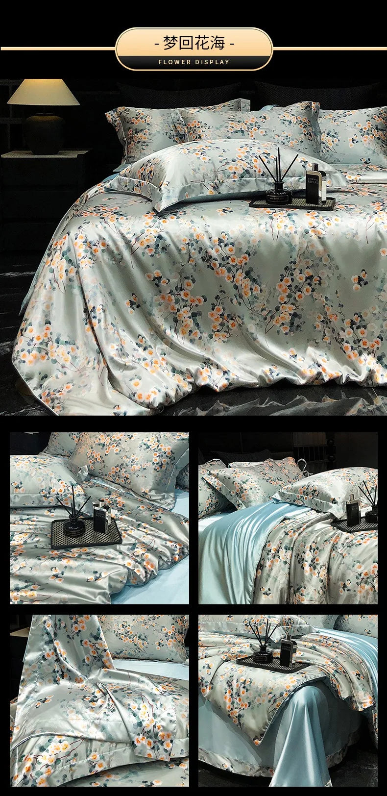 Luxury Palace Style Silk Bedding Set HighEnd Soft Silky Satin Quilt Cover Set Printed Queen King Duvet Cover Gift for Your Lover