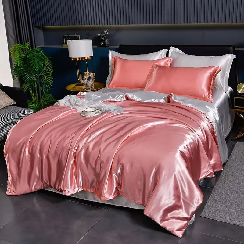 Mulberry Silky-blending Fabric Bedding Set High-end Silky Queen Size Duvet Cover Set with Fitted Sheet Luxury Bedding Sets King