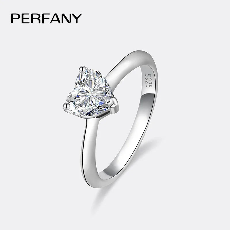 PERFANY 0.5/1/2CT Heart-Shaped Cut Moissanite Women's Ring S925 Pure Silver Laboratory Certified Diamond Wedding Luxury Jewelry