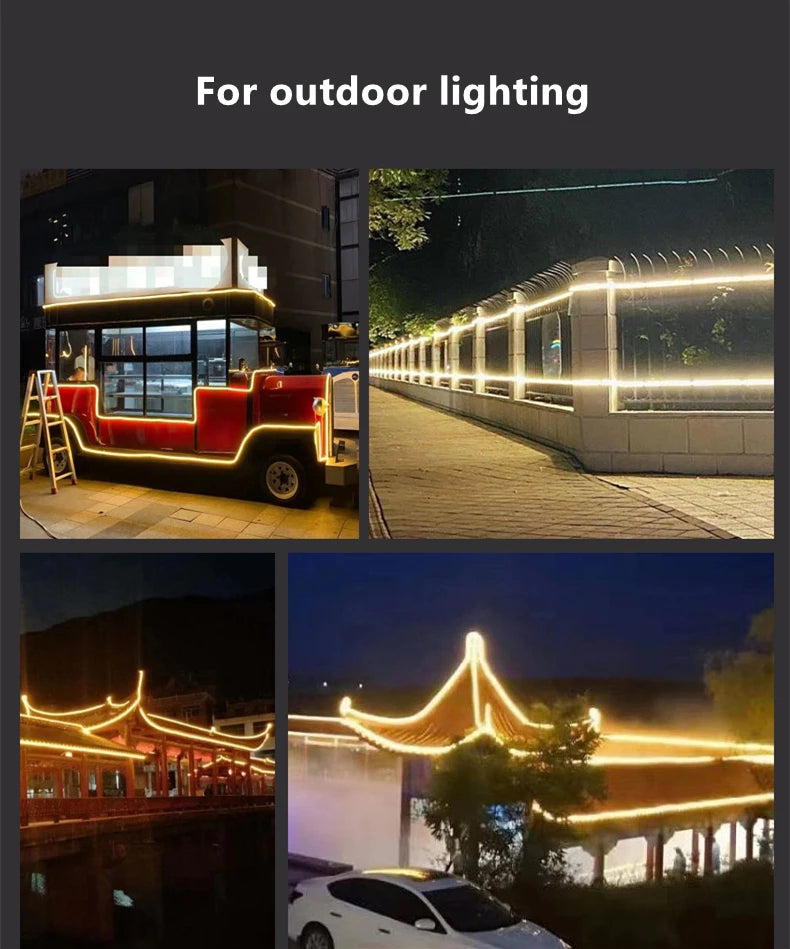 Round Flexible Silicone Strip Light 360 Degree Glowing IP65 Outdoor LED Soft Neon Tube Tape Lamp DIY Minimalist Linear Lighting