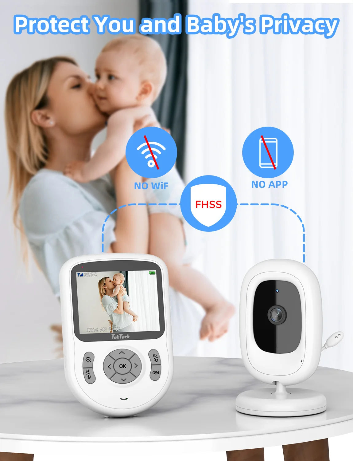 Wireless Video Baby Monitor 2.0 2.8 inch Color  Security Camera 2 Way Talk Night Vision IR LED Temperature Monitoring 8 Lullaby