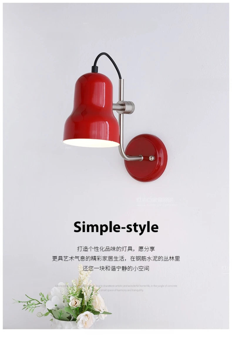 Bauhaus Vintge Medieval Red/Orange Wall Lamp LED E27 Iron Art Atmosphere Adjustable Wall Mounted Bedroom Bedside Study Reading