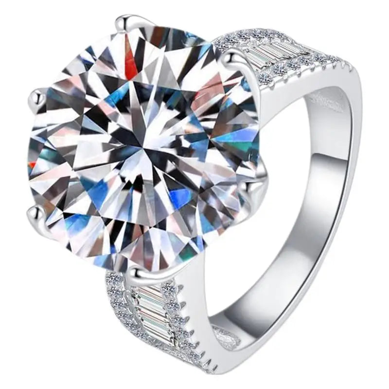 10 Carats 14mm Moissanite Ring Plated 18K Gold Brilliant Diamond 925 Sterling Silver Finger Band Women's Wedding Jewelry