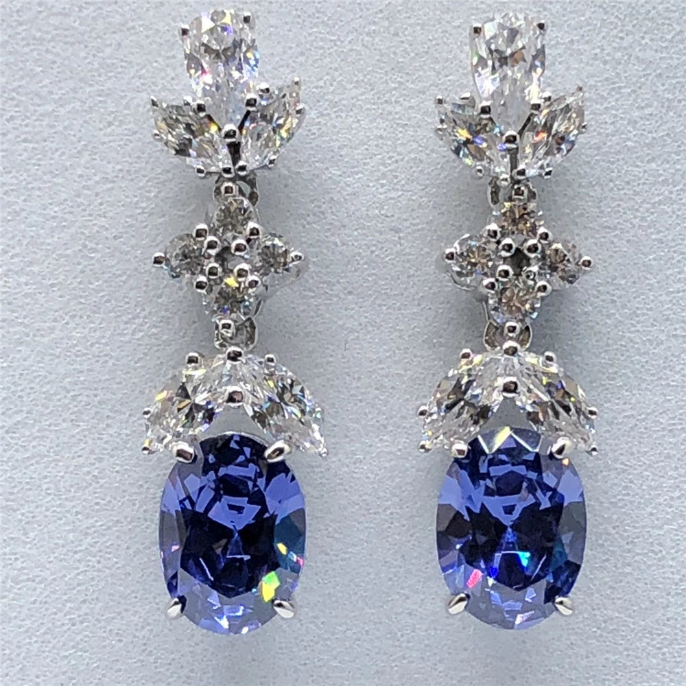 Solid White Gold 14K Earrings 1.5CT/ Piece Sapphire Diamond Women Engagement Earrings Beautiful Anniversary Party Jewelry