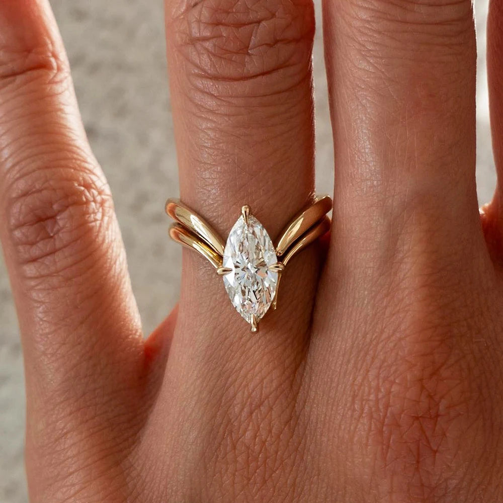 BXINY Marquise Cut Moissanite Ring Set S925 Silver Plate 18K Gold for Women GRA Certified Lab Diamond Wedding Band Gifts Jewelry