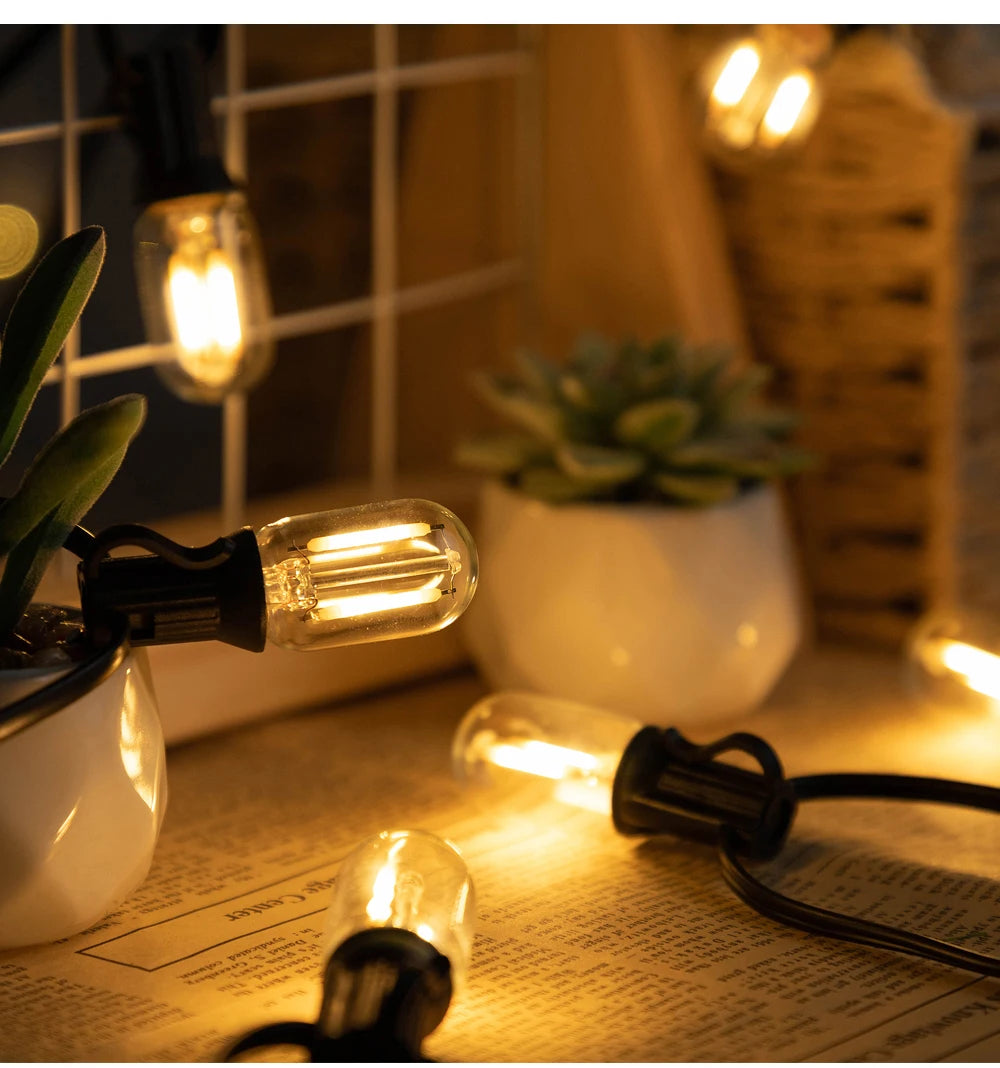 Solar String Light Outdoor Waterproof T22 Bulbs LED Solar Powered Patio Lights for Outside Porch Backyard Bistro Garden Market
