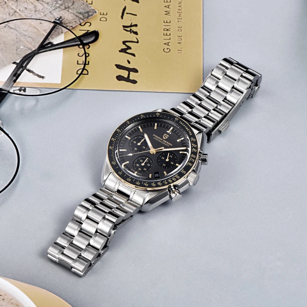 PAGANI DESIGN New Luxury Moon Quartz Watches For Men Stainless steel Luminous waterproof Sports Chronograph Man 2025 Retro Watch