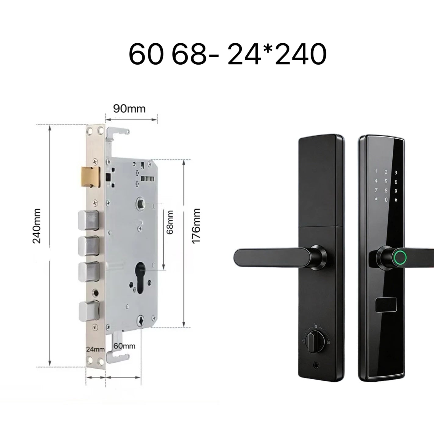Smart Door Lock No Fingerprint - Password, IC Card & Key Entry. Anti-Theft with High-Decibel Alarm, Anti-EMP (Black Box) Protect