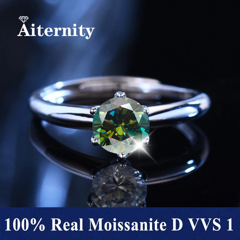 100% Real Moissanite Ring Adjustable Size S925 Sliver D VVS1 Pass Diamond Test Pen GRA Certificate 18K Plating Rings for Women