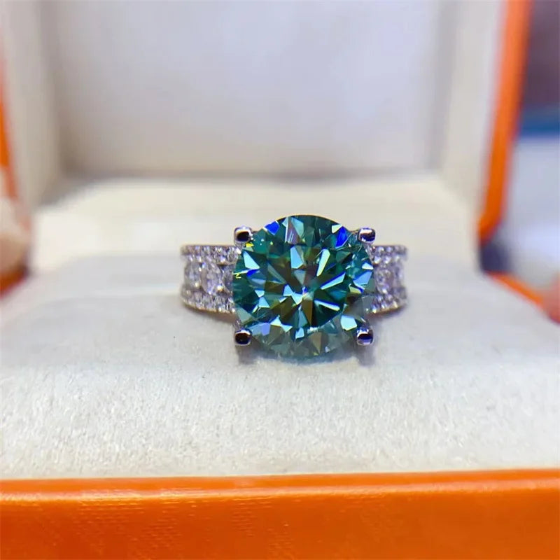 FEOBUR 2/3/5CT Green Moissanite Rings for Women Certified 925 Sterling Silver Lab Diamond Engagement Ring Wedding Jewelry GRA