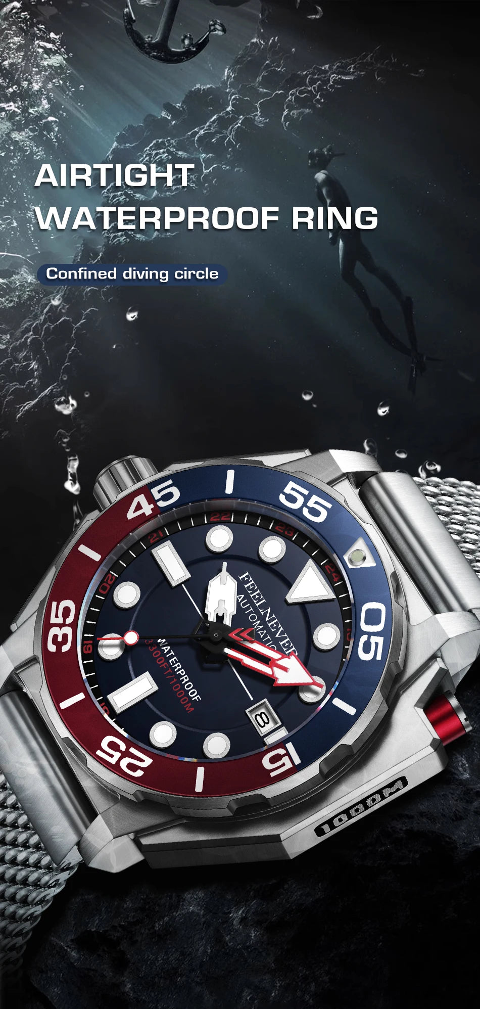 FeelNever Top Brand Luxury Automatic Watch For Men Fashion Business Watch Men Military Waterproof Men's Mechanical Wristwatches