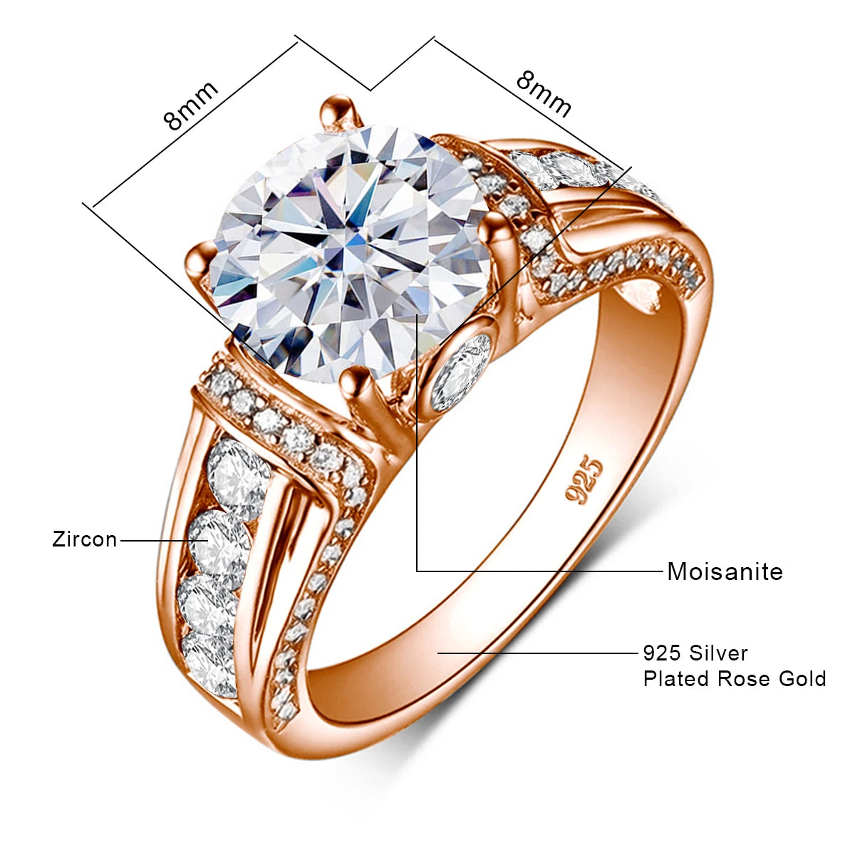 Szjinao 2ct Round Cut Moissanite Rose gold Ring For Women With Ceritificate Wedding Jewelry Delicate Gift Positive Authentic Hot