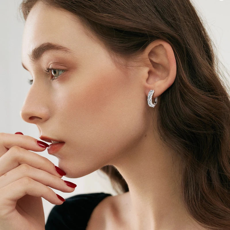 Real 925 Sterling Silver Moisanite Earrings D Color 2.76CTTW. Moisanite Lab Diamond Hoops Earrings Sparking Wedding Fine Jewelry