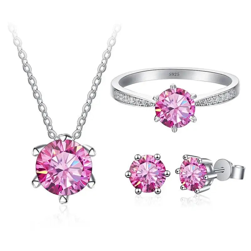 Classic Wedding Jewelry Sets For Women 1carat Moissanite Diamond S925 Silver Necklace Earrings Ring Gifts With GRA