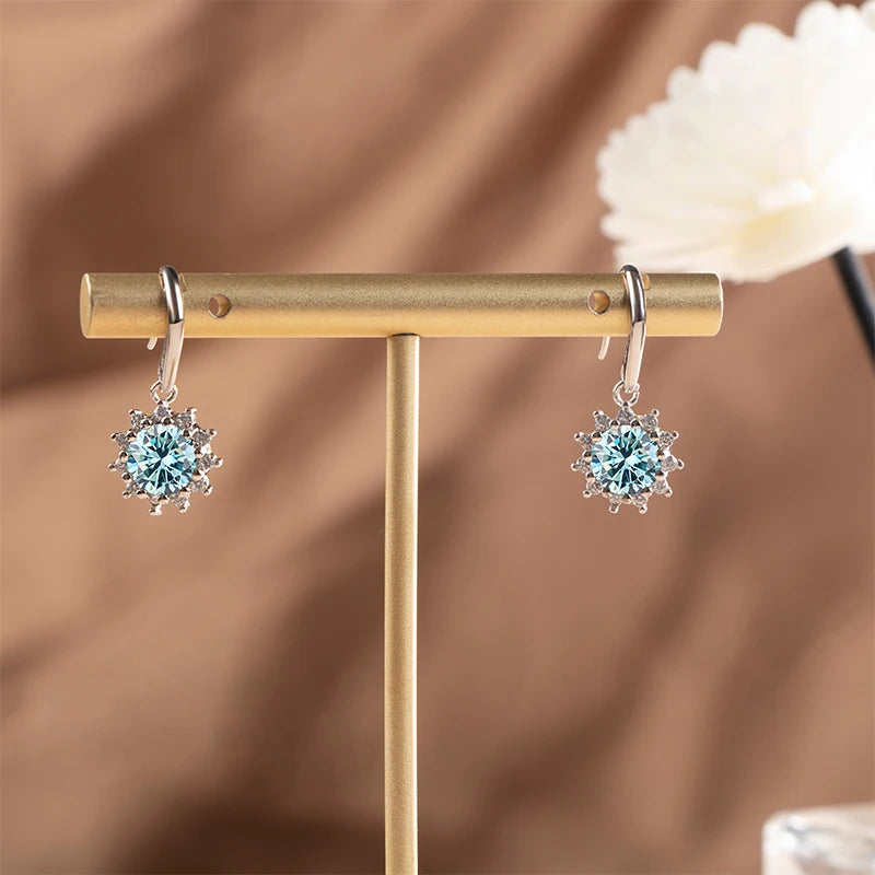 JoyceJelly Women's Sterling Silver 925 Jewelry 1 Carat 2 Carat Moissanite Diamond Drop Earrings Sunflower Shaped Ear-drops Gifts