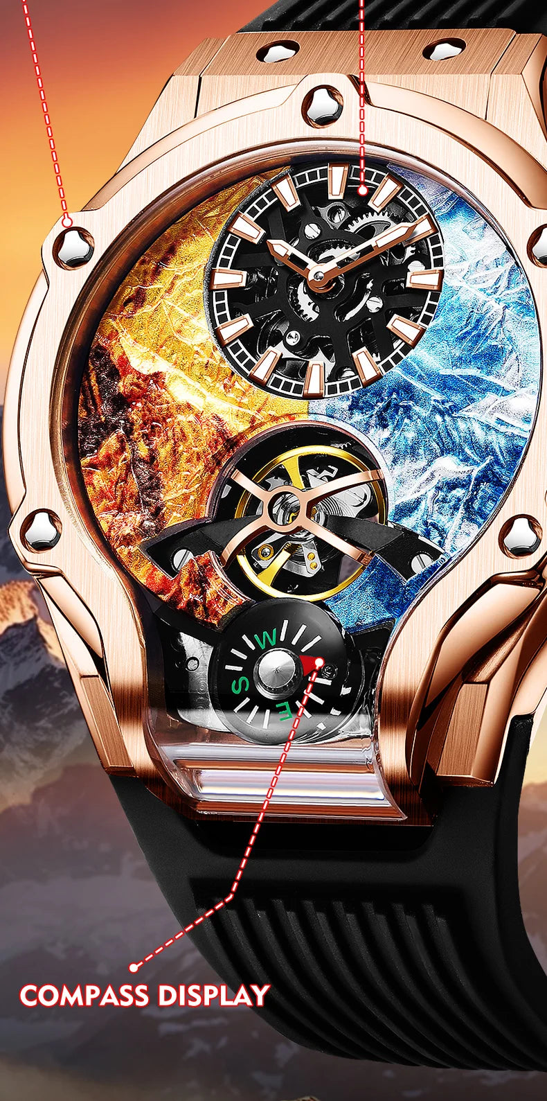 HANBORO Zhuma Mountain Peak Series Men's Fully Automatic Mechanical Watch Hollow Personalized Watch