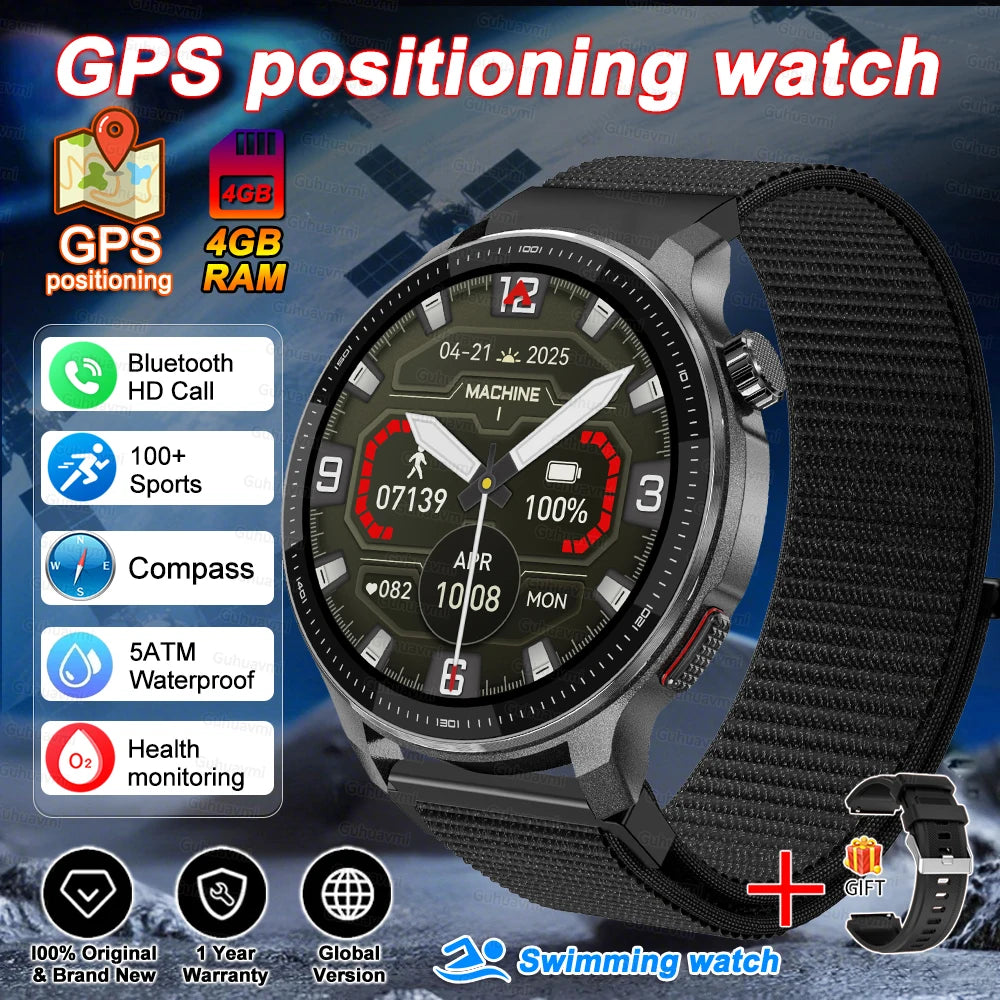 Smart watch Men4GB Memory With GPS Offline Maps Music Video Player Custom dial AMOLED display Sports Swim Waterproof Smart watch