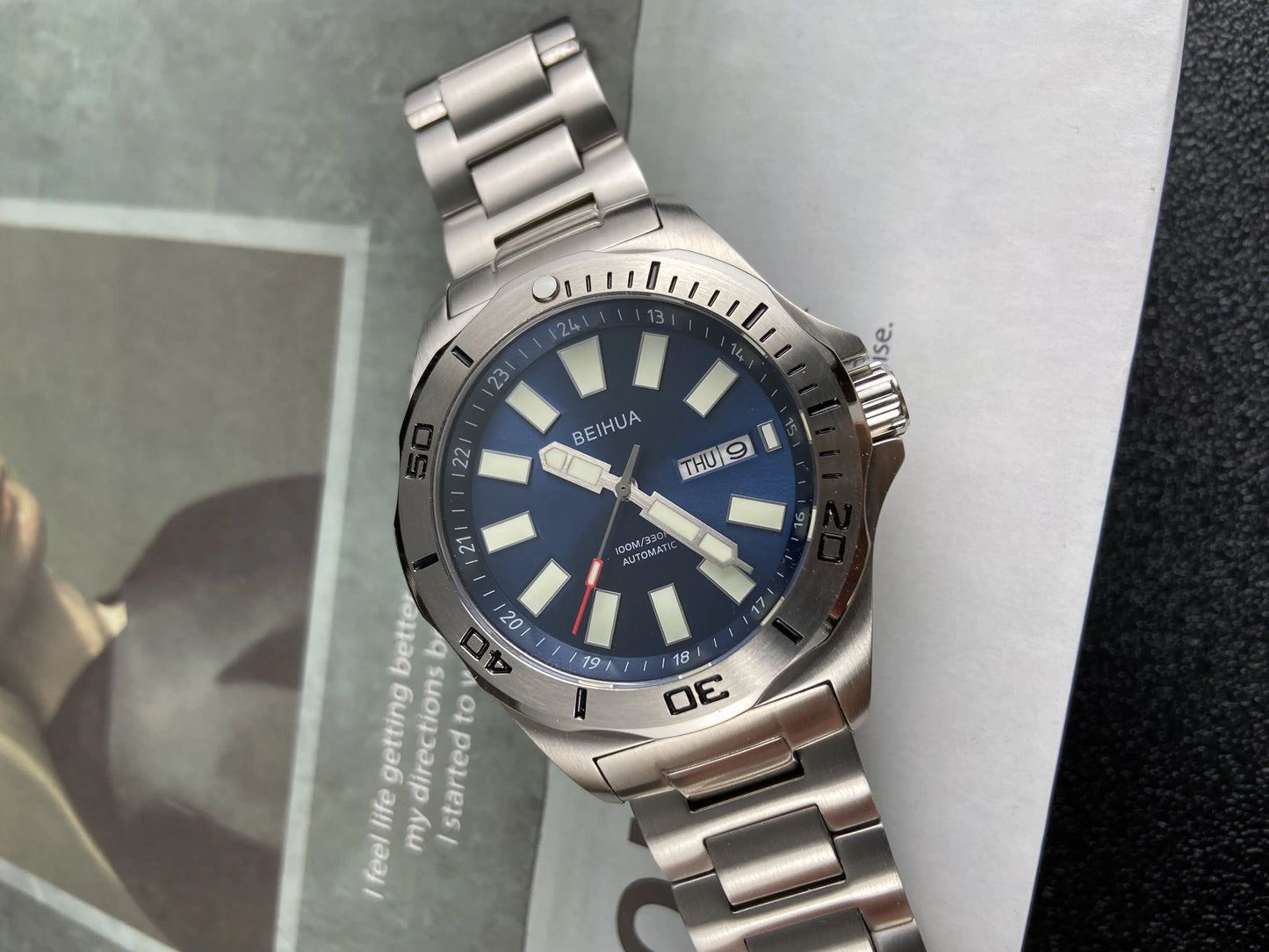 BEIHUA Men Automatic Watch Luminous Whole Night Super Bright C3 Japan TOP Mov't 24Jewels Day Date Sapphire  Luxury Gift Military