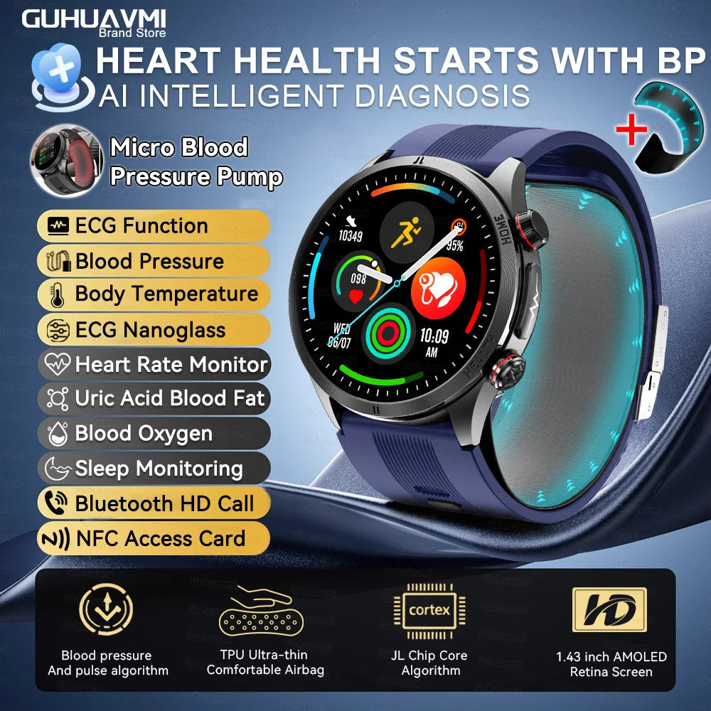 Smartwatch AMOLED Screen Call ECG Sport Watchs Air pump Measurement BP Micro physical examination AI dial Smart Watch Men Women