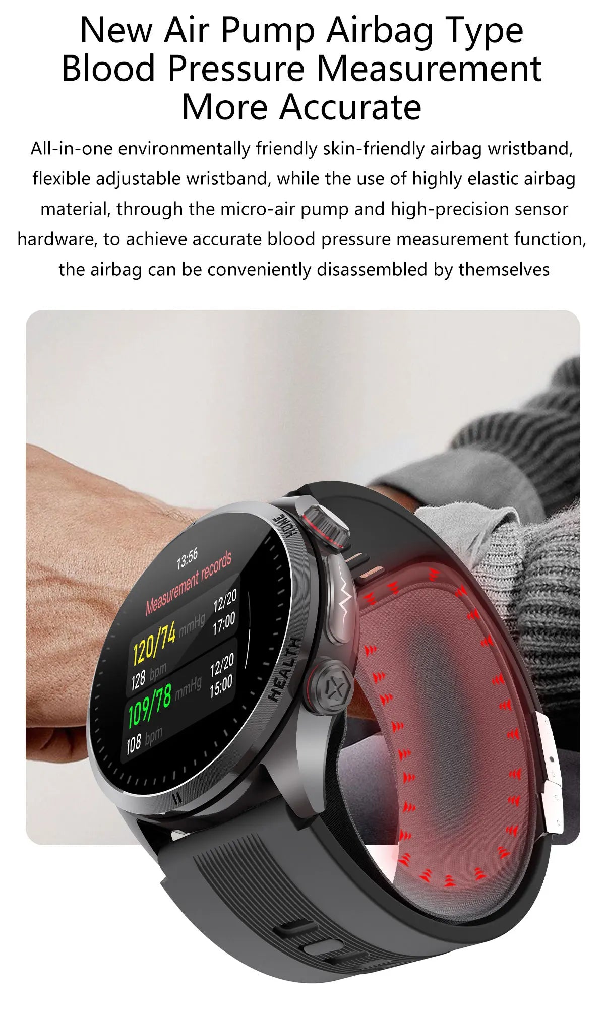 2026 New ECG Air Pump Airbag Accurate Measure Smart Watch Men Micro Physical Examination Blood Pressure Sport SmartWatch Health