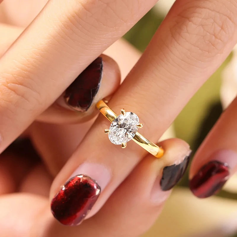 WSHUO 2.5ct S925 Sterling Silver Ring Oval Cut D Grade Moissanite 18K Gold Women's Engagement Ring Stackable Style GRA Certified