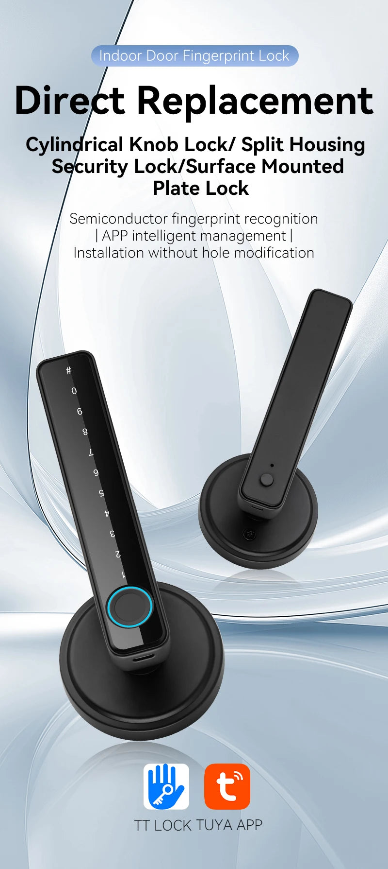 Tuya Smart Fingerprint Door TT Lock Electronic Lock with Password/Key/Card/Tuya APP Unlock Home Protection Smart Life Control