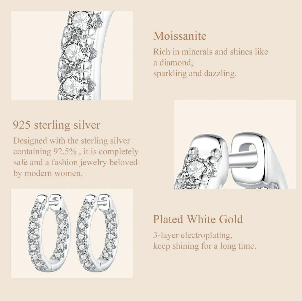 BAMOER Platinum Plated Moissanite Hoop Earrings for Women, D Color Round Cut Lab Diamond 925 Silver Hypoallergenic Earrings