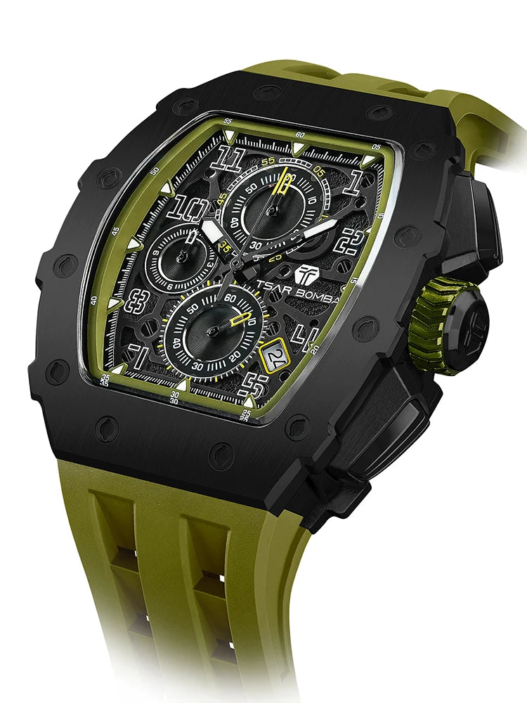 TSAR BOMBA New TB8204 Watch for Men Japan Quartz Chronograph 50M Waterproof Wristwatch Fashion Sport Clock Male Luxury Mens Gift