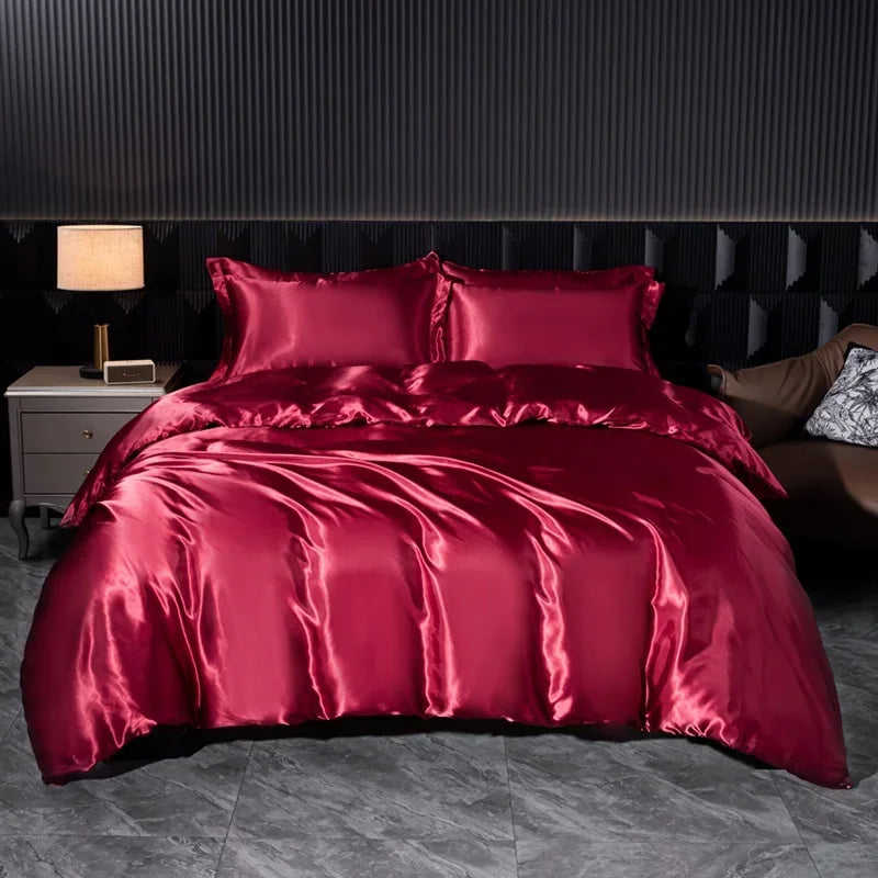 Luxury Satin Bedding Set Solid Color Duvet Cover Comfortable Smooth Quilt Cover Single Double Twin Full Queen King Size