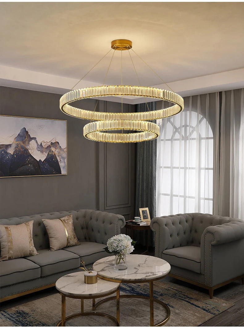 Modern Living Room Crystal Chandelier Led Remote Control Dimmable Led Pendant Lights Luxury Steel Adjust Hanging Lamp Fixture