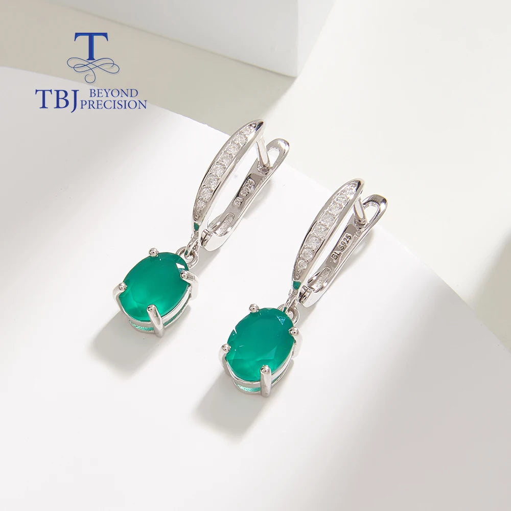 925 sterling silver Simple pendant natural green agate Necklace real gemstone Earrings Jewelry set Elegant gift for women
