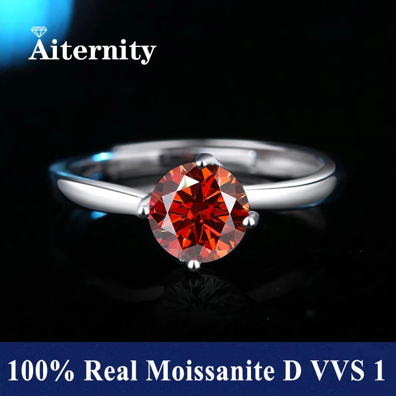 100% Real Moissanite Ring Adjustable Size S925 Sliver D VVS1 Pass Diamond Test Pen GRA Certificate 18K Plating Rings for Women